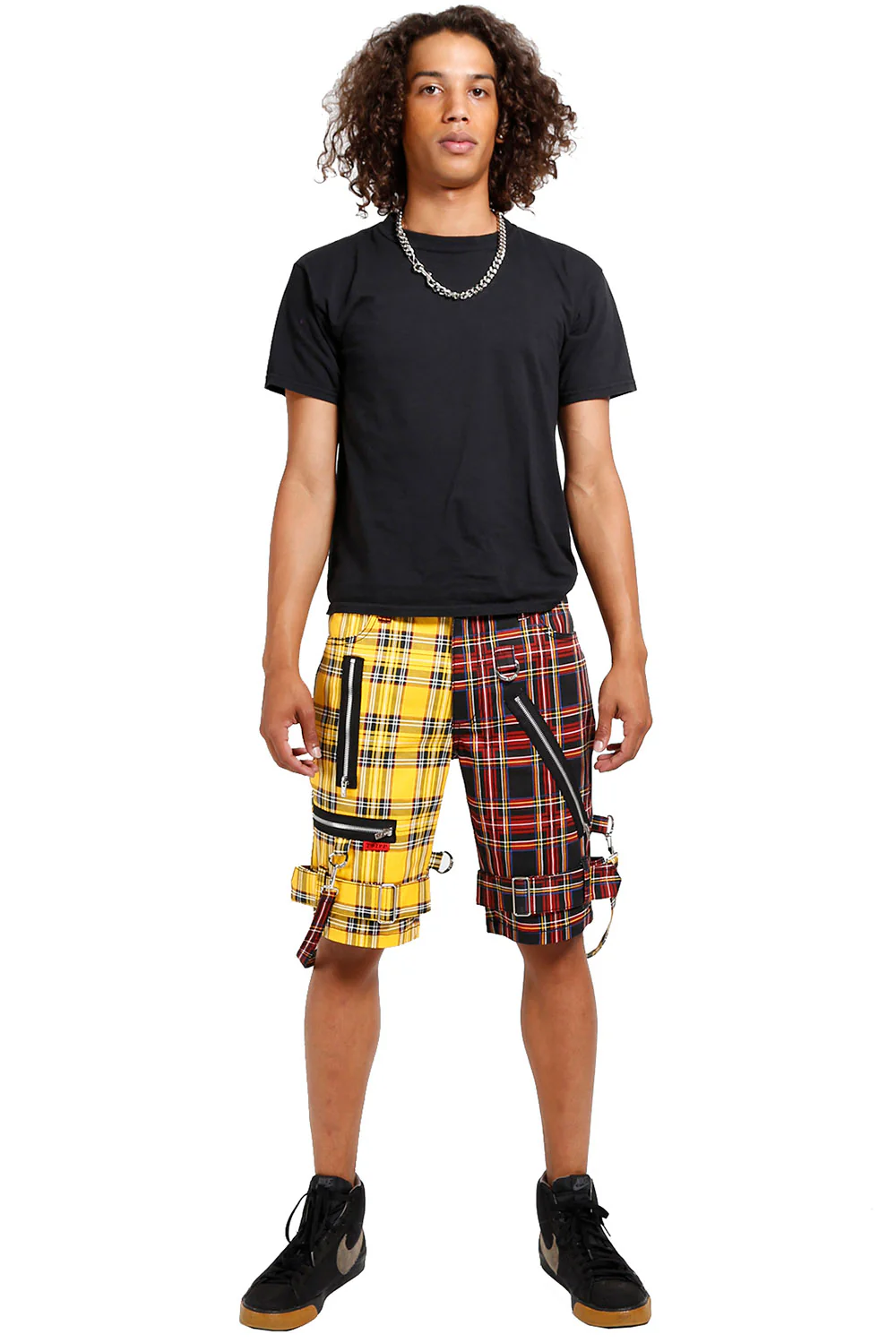 Tripp Split Bondage Shorts [Black/Yellow Plaid] - Image 3