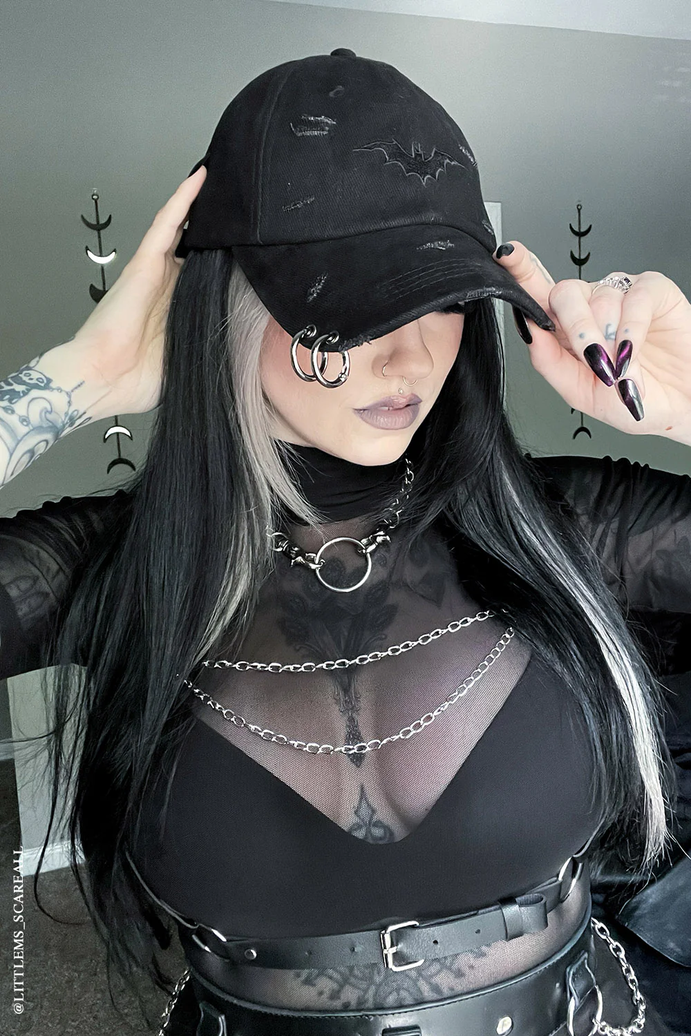 Vampire Bat Pierced Baseball Cap [Black] - Image 22