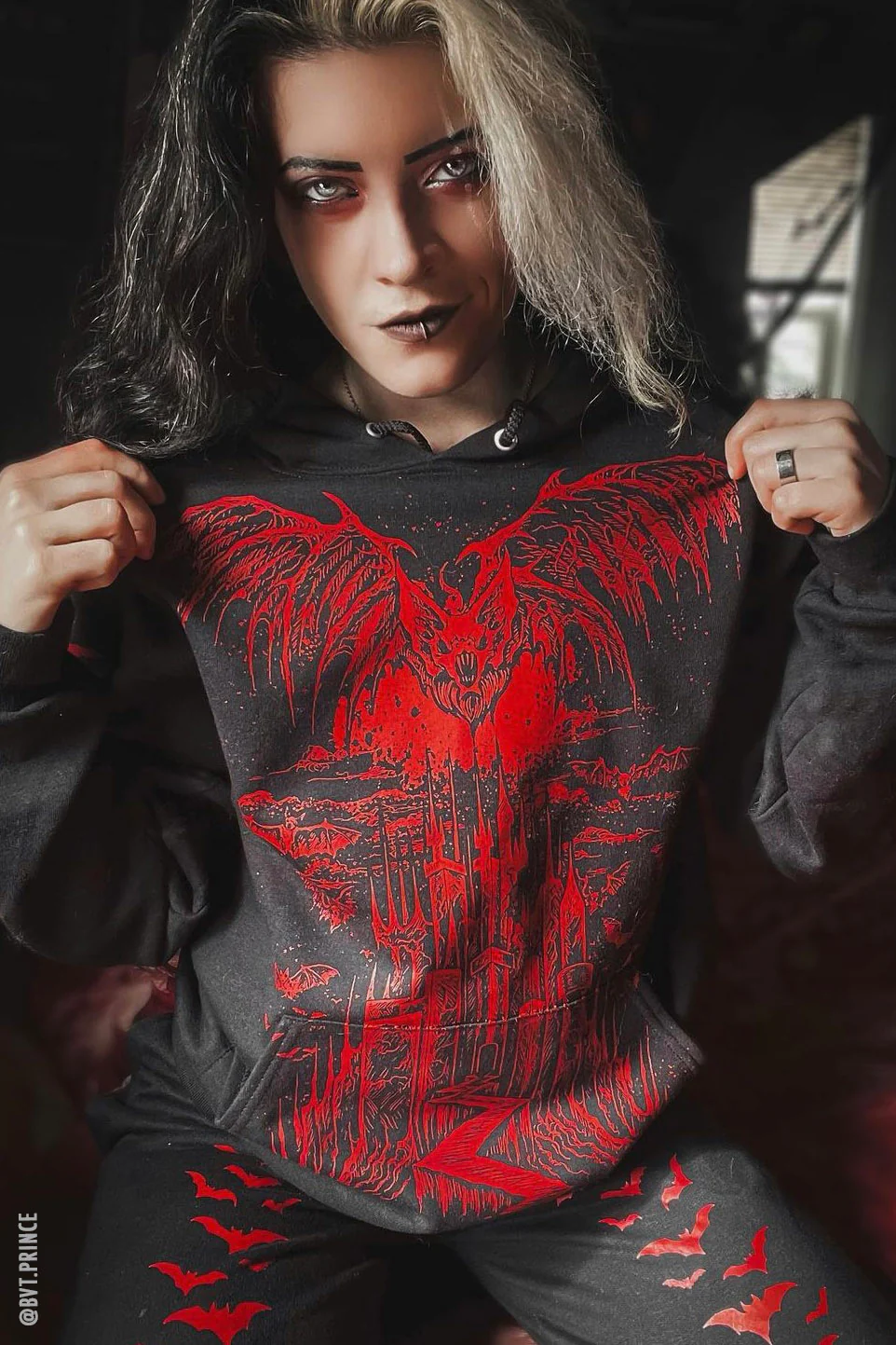 Vampire Castle Hoodie w/ Bat Sleeves [BLOOD RED] - Image 3