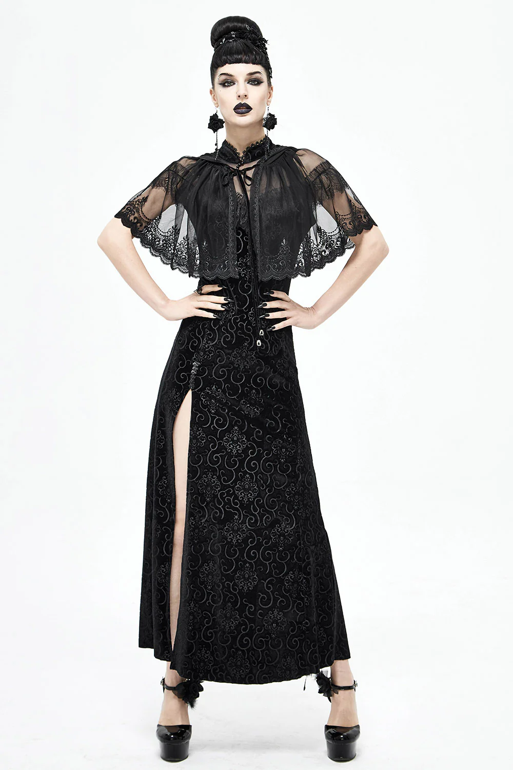 Vampire Funeral Lace Mesh Cape - Image 3