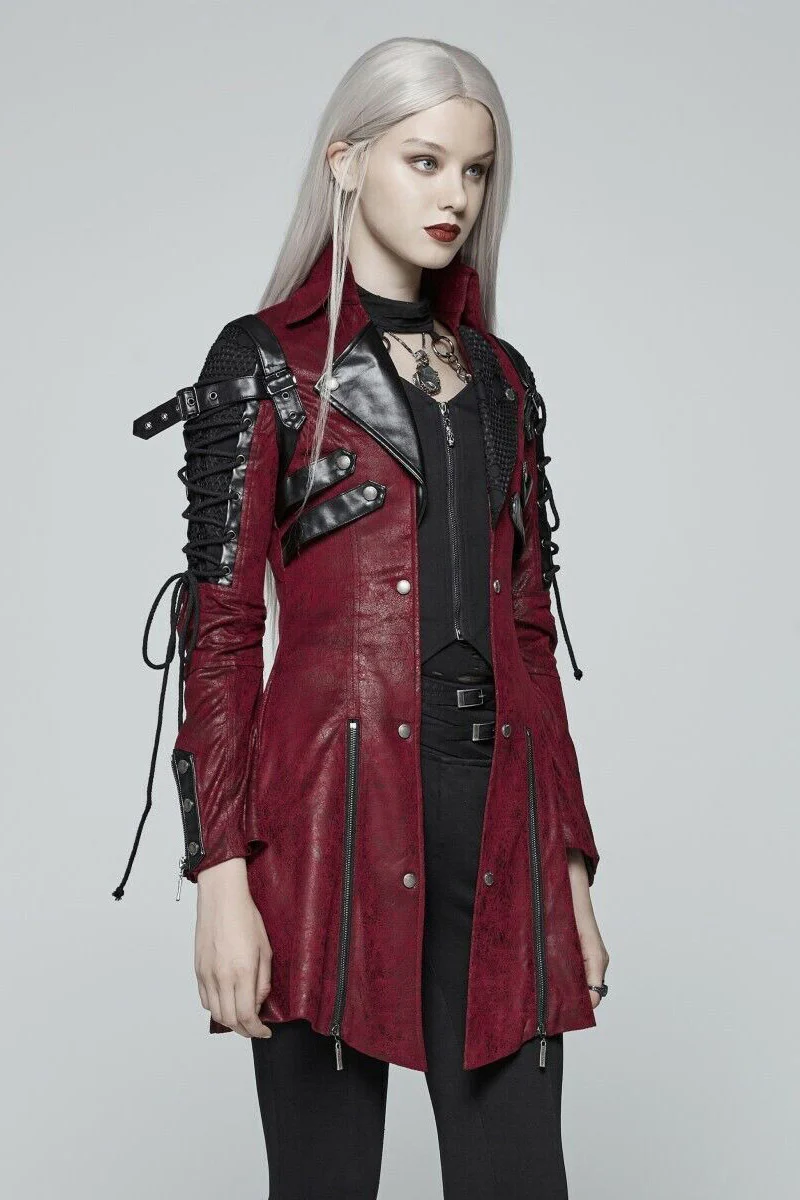 Vampiren Cyber Goth Leather Coat [BLOOD RED] - Image 2
