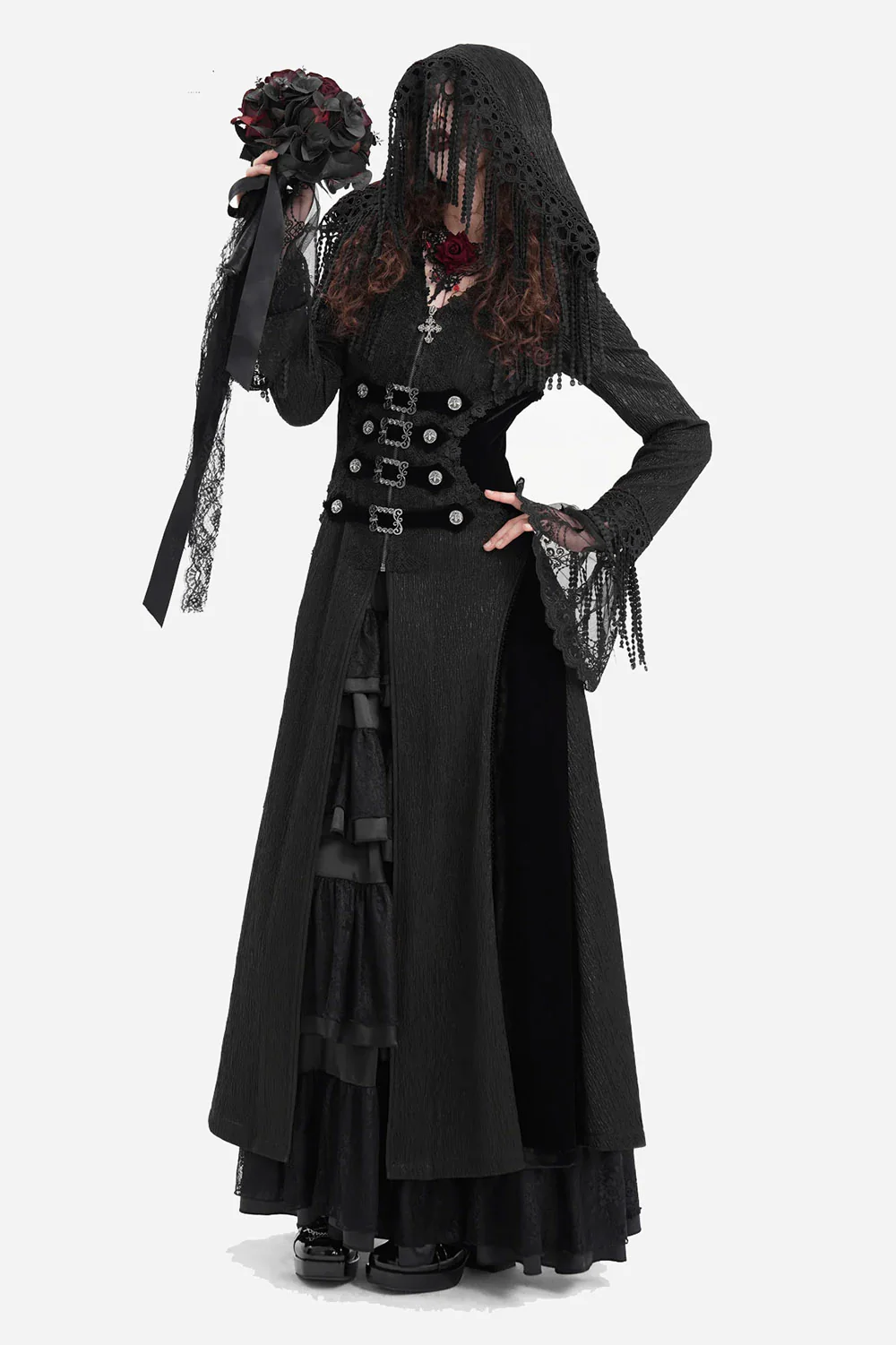 Victorian Gloom Embroidered Hooded Cloak - Image 3