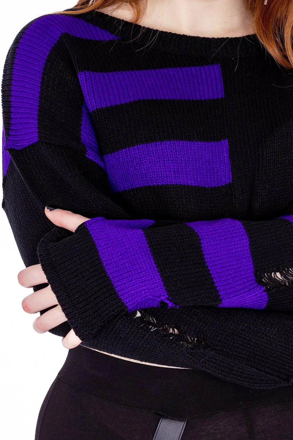 Violetta Cropped Sweater Jumper [BLACK/PURPLE] - Image 2
