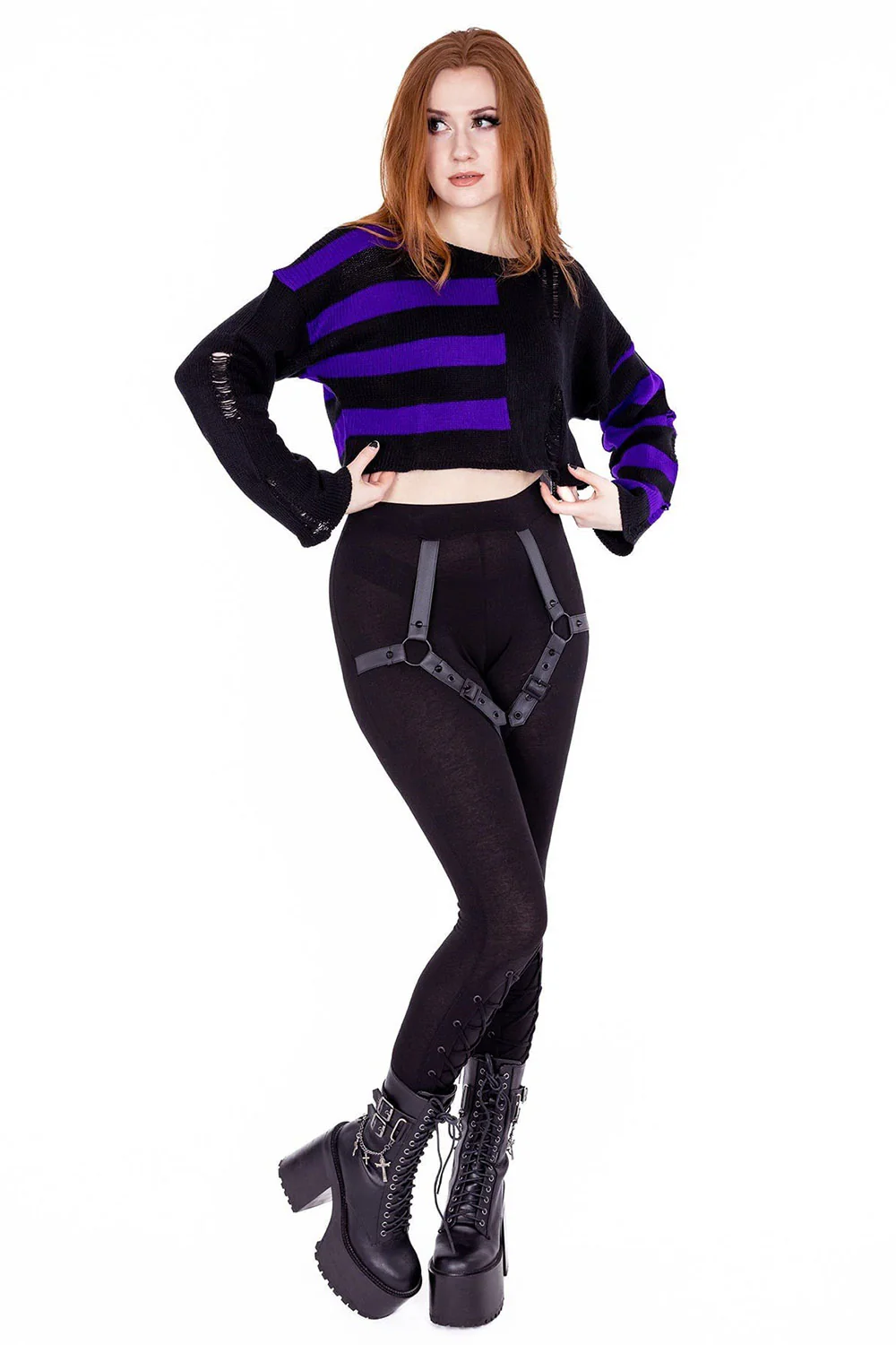 Violetta Cropped Sweater Jumper [BLACK/PURPLE] - Image 3