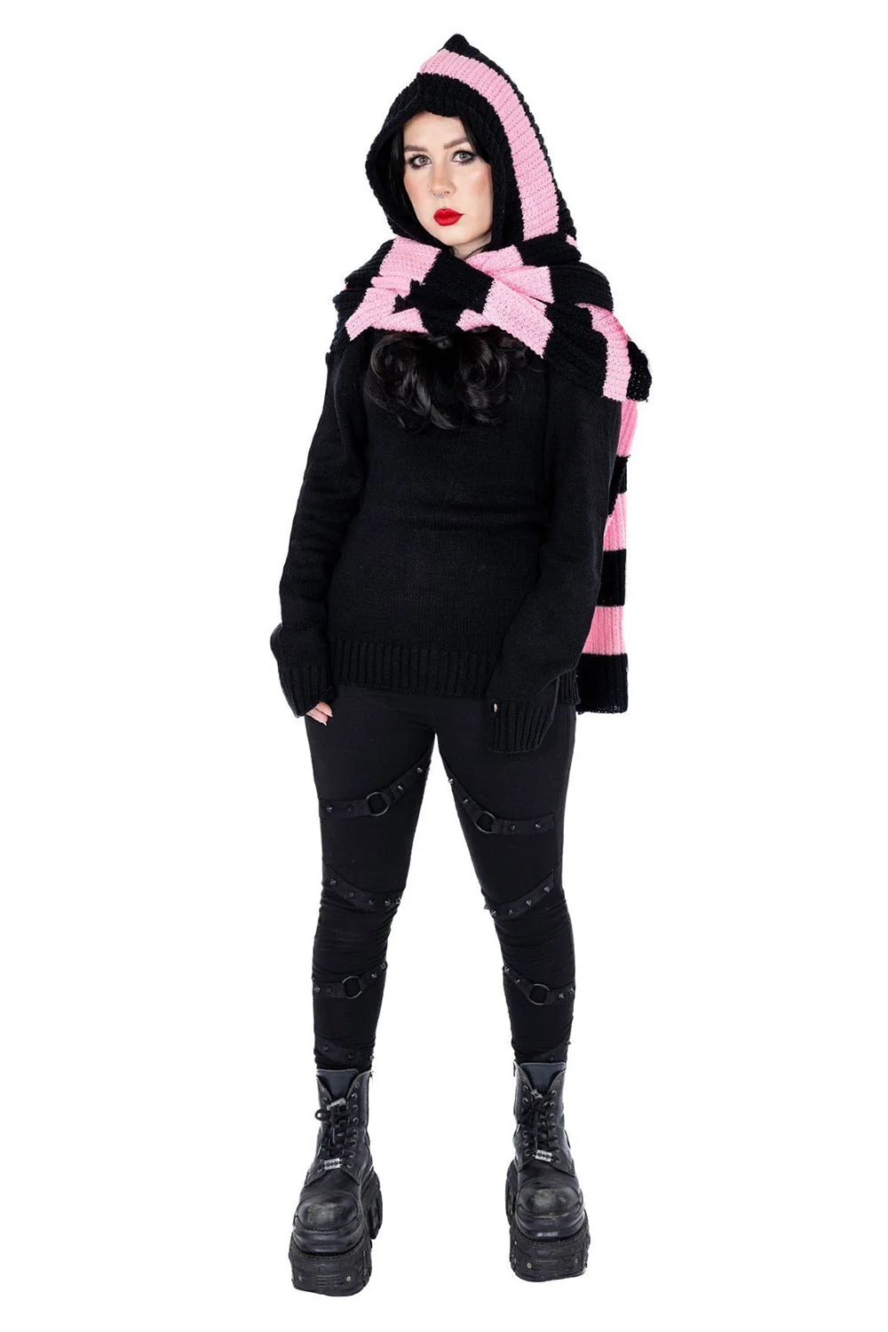 Zenni Hooded Scarf [BLACK/PINK] - Image 6